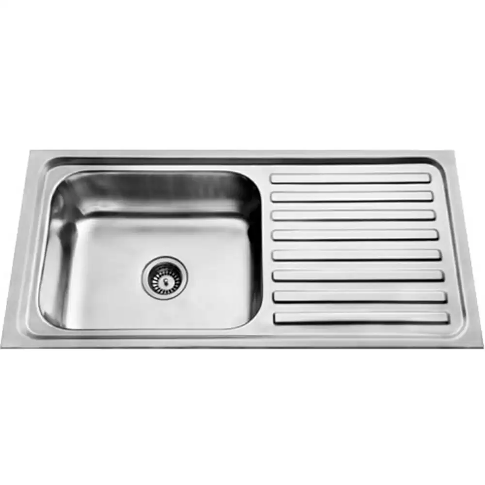 Jayna Jupiter DX Pressed Stainless Steel Single Bowl Kitchen Sink with Waste Coupling & Drainboard - Matt (20 x 16 x 8) inches 