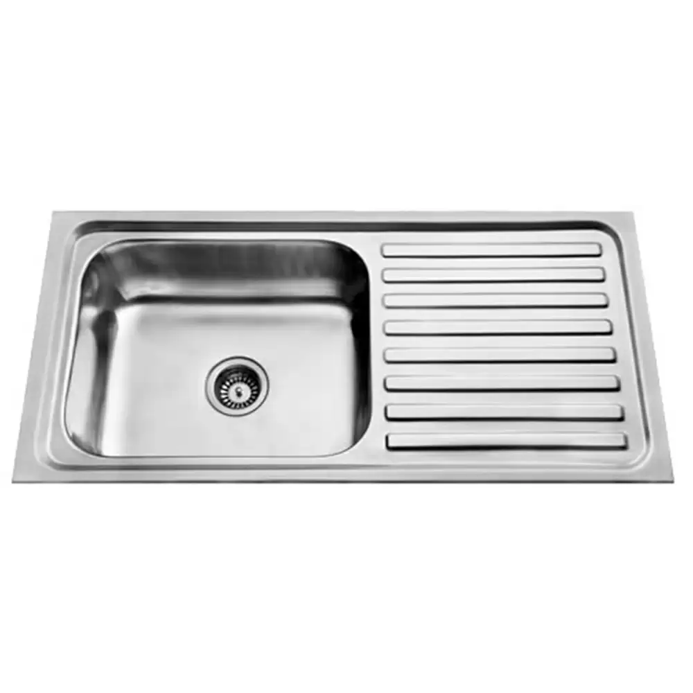 Jayna Jupiter B Pressed Stainless Steel Single Bowl Kitchen Sink with Waste Coupling & Drainboard - Glossy (18 x 16 x 8) inches 