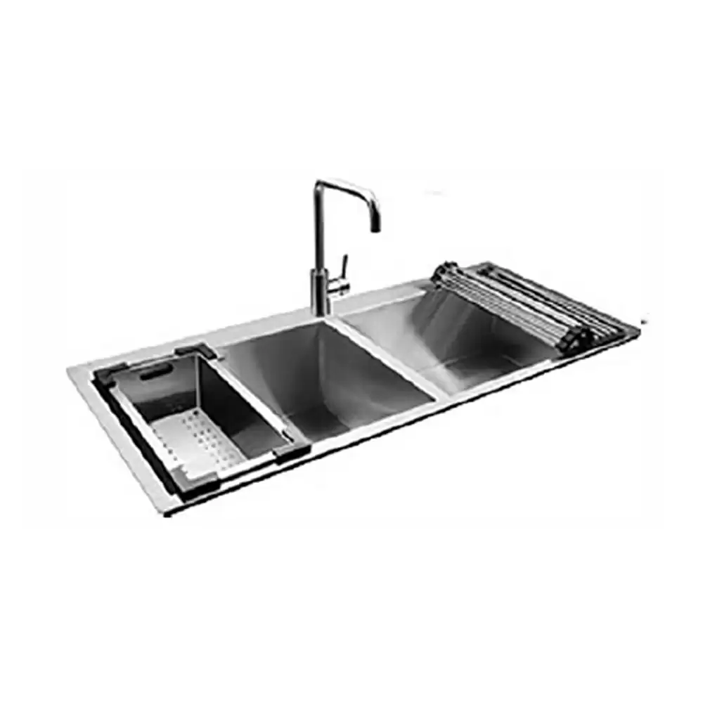 Jayna Combo-06 Pressed Stainless Steel 2 Bowl Kitchen Sink & Accessories, Satin Finish - (1145 L x 510 W) mm