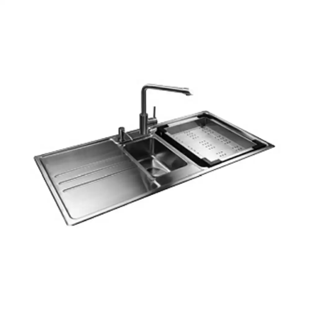 Jayna Combo-09 Pressed Stainless Steel 2 Bowl Kitchen Sink With Drainboard & Accessories, Satin Finish - (1000 L x 500 W) mm