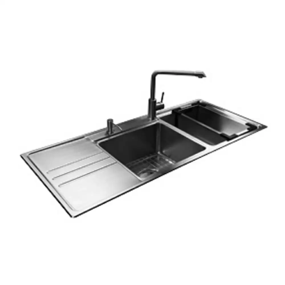 Jayna Combo-10 Pressed Stainless Steel 2 Bowl Kitchen Sink With Drainboard & Accessories, Satin Finish - (1160 L x 500 W) mm