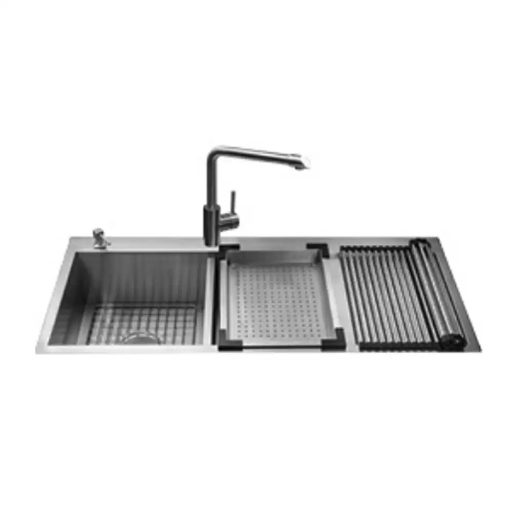 Jayna Combo-12 Pressed Stainless Steel 2 Bowl Kitchen Sink & Accessories, Brush Finish - (1145 L x 510 W) mm