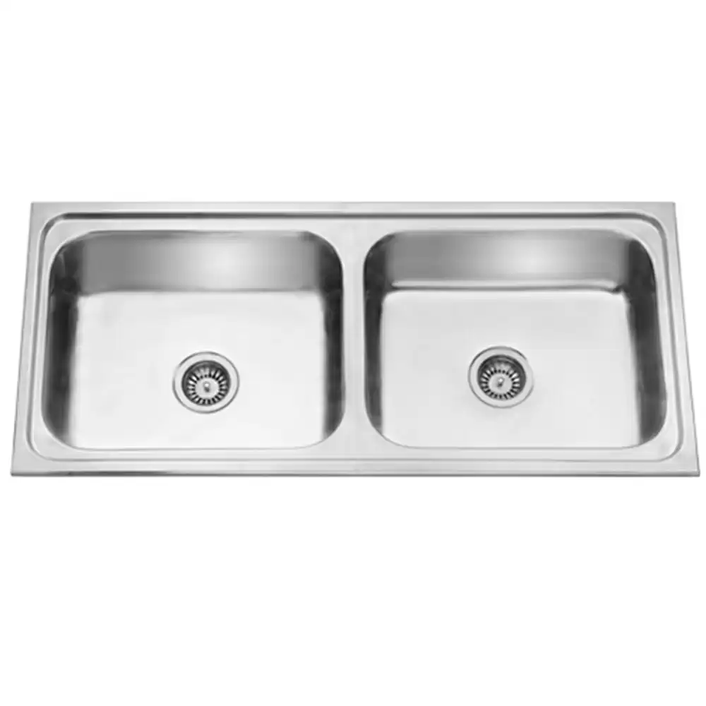 Jayna Apollo Pressed Stainless Steel Double Bowl Kitchen Sink with Waste Coupling - Glossy (20 x 16 x 10) inches 