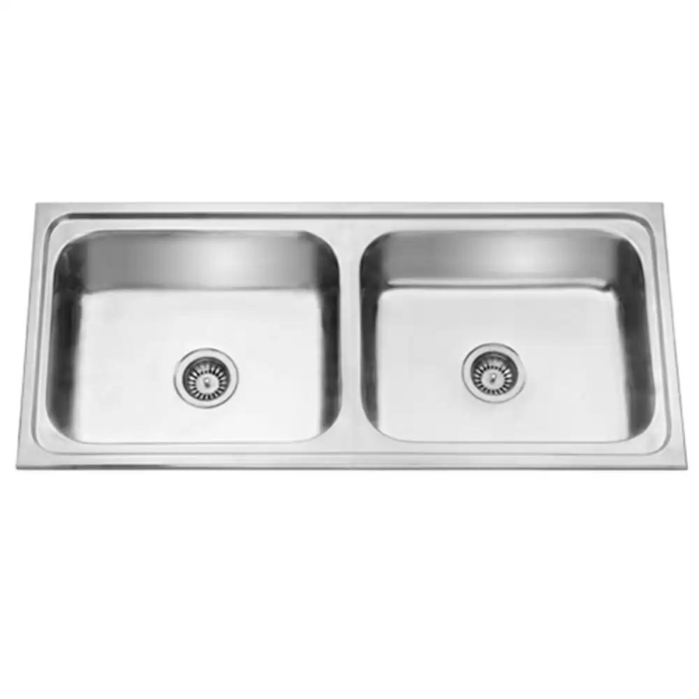 Jayna Apollo Pressed Stainless Steel Double Bowl Kitchen Sink with Waste Coupling - Glossy (20 x 16 x 8) inches 