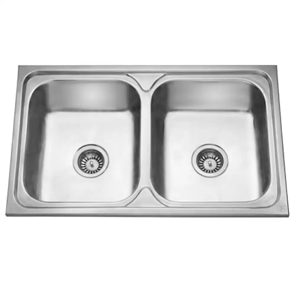 Jayna Apollo (DBF 03) Pressed Stainless Steel Double Bowl Kitchen Sink with Waste Coupling - Glossy (16 x 14 x 7) inches