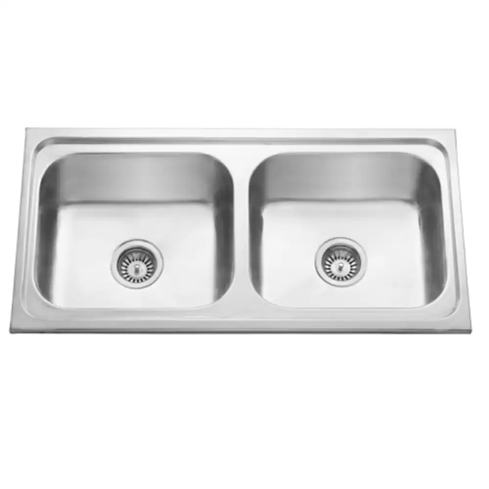 Jayna Apollo (SB 06) Pressed Stainless Steel Double Bowl Kitchen Sink with Waste Coupling - Glossy (16 x 14 x 7) inches