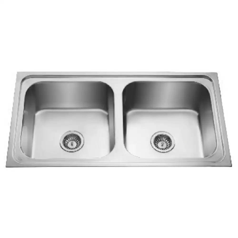 Jayna Apollo Pressed Stainless Steel Double Bowl Kitchen Sink with Waste Coupling - Matt (16 x 16 x 7) inches 