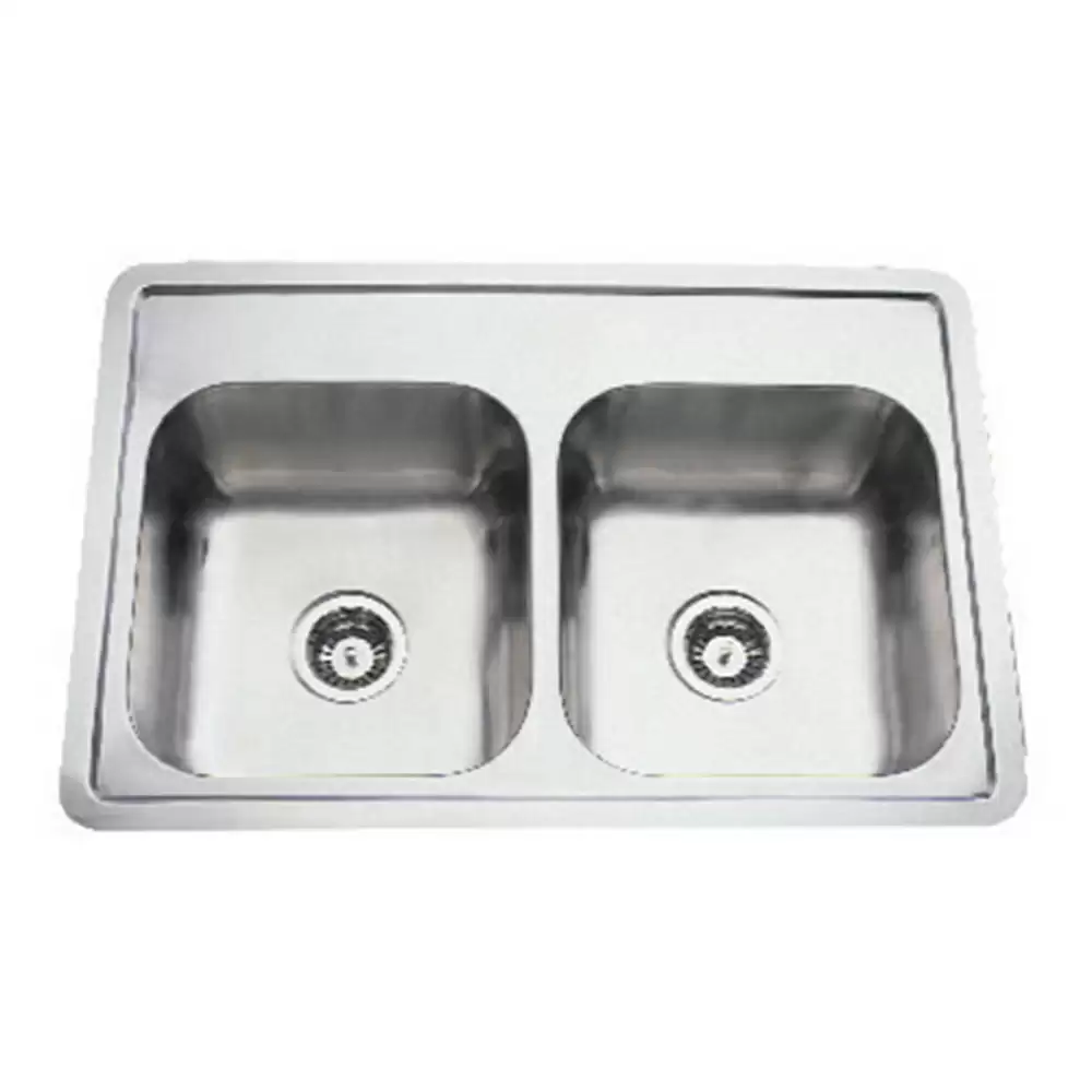 Jayna Apollo Pressed Stainless Steel Double Bowl Kitchen Sink with Waste Coupling - Glossy (14 x 15 x 8) inches 