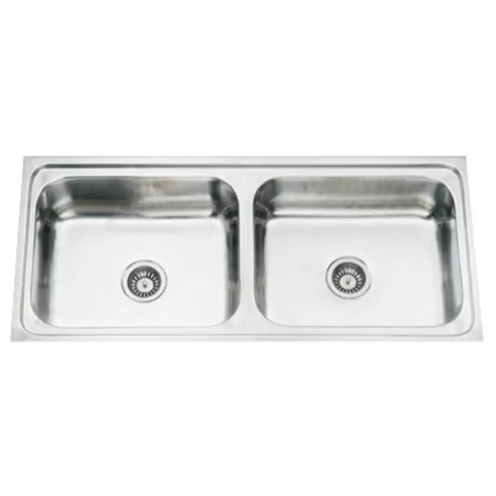 Jayna Apollo Pressed Stainless Steel Double Bowl Kitchen Sink with Waste Coupling - Glossy (18 x 16 x 9) inches 