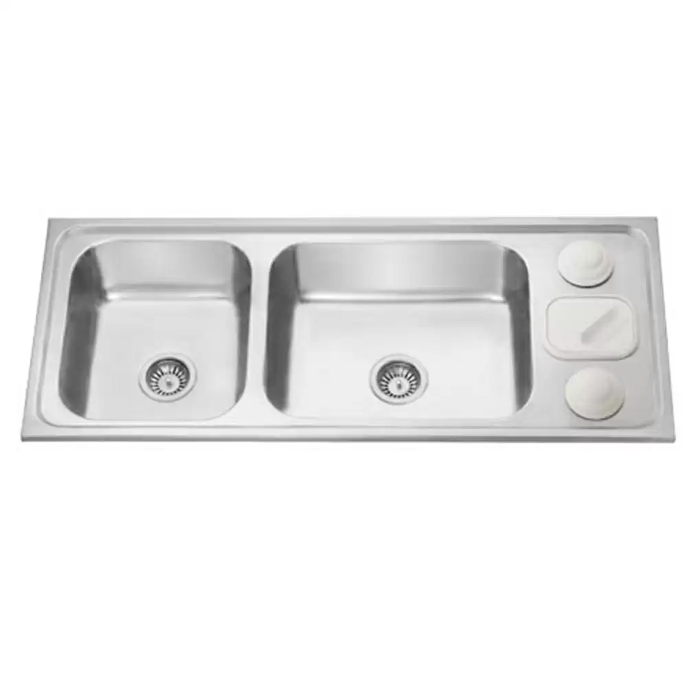 Jayna Zodiac Pressed Stainless Steel Double Bowl Kitchen Sink with Waste Coupling - Matt (20 x 16 x 8) inches - DBGB 03