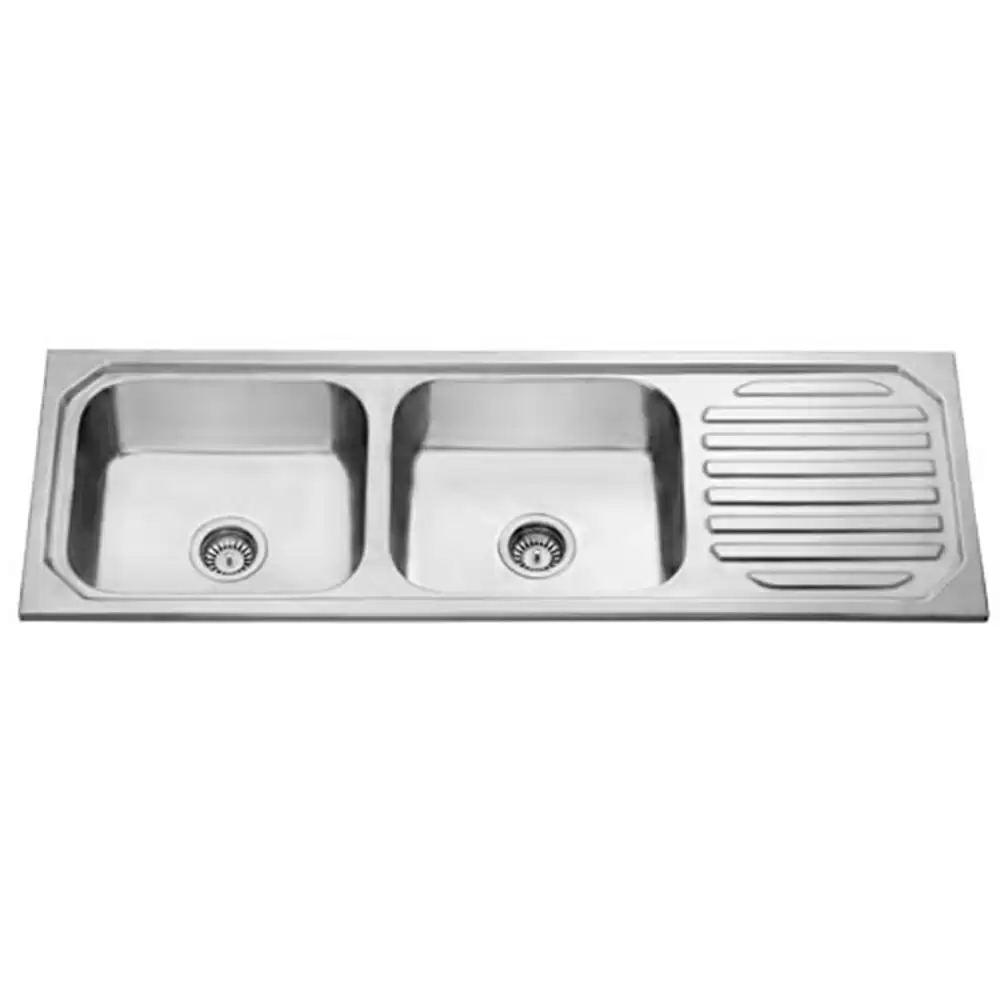 Jayna Mercury Pressed Stainless Steel Double Bowl Kitchen Sink with Waste Coupling & Drainboard - Glossy (17 x 15 x 7) inches 