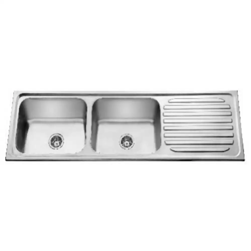 Jayna Mercury Pressed Stainless Steel Double Bowl Kitchen Sink with Waste Coupling & Drainboard - Matt (20 x 16 x 8) inches 