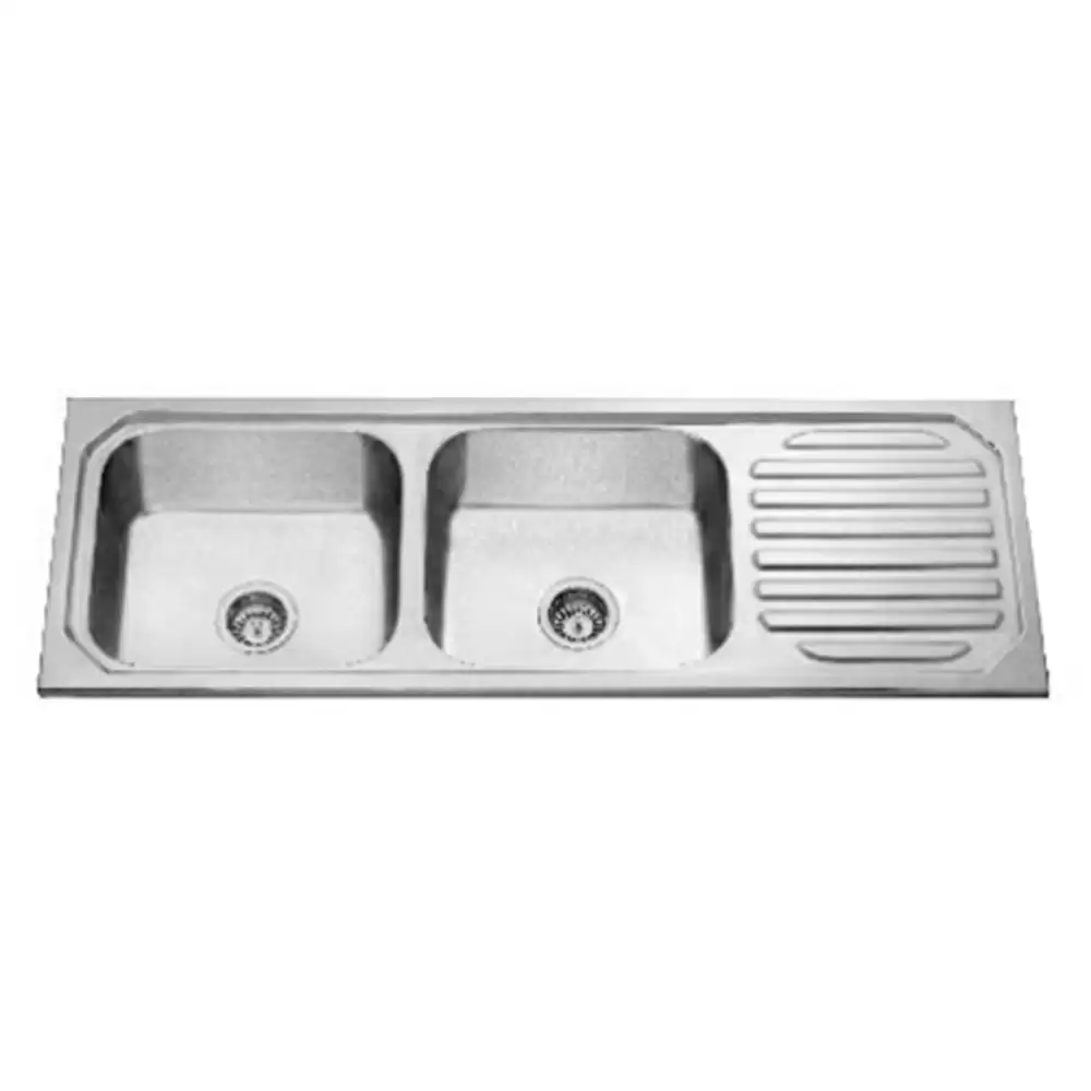 Jayna Mercury Pressed Stainless Steel Double Bowl Kitchen Sink with Waste Coupling & Drainboard - Glossy (18 x 16 x 7) inches 