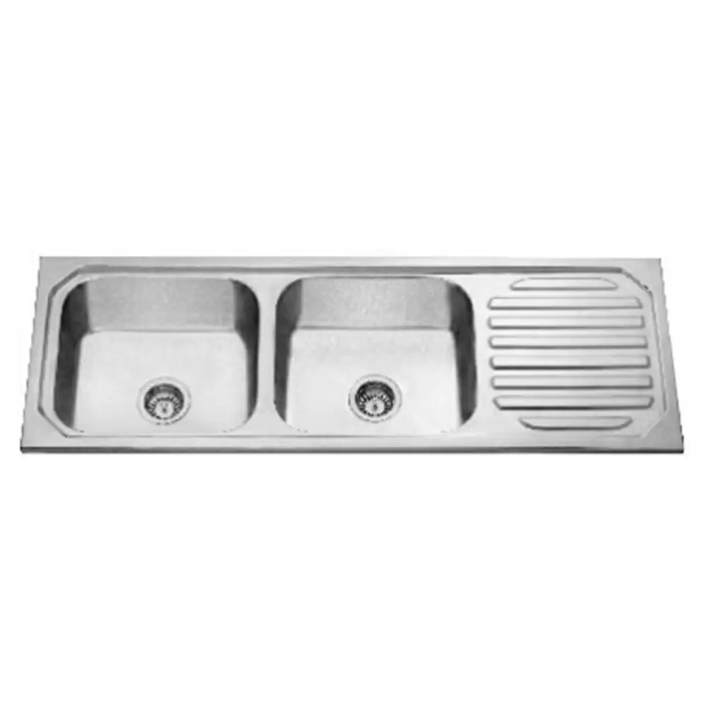 Jayna Mercury Pressed Stainless Steel Double Bowl Kitchen Sink with Waste Coupling & Drainboard - Glossy (18 x 16 x 9) inches 