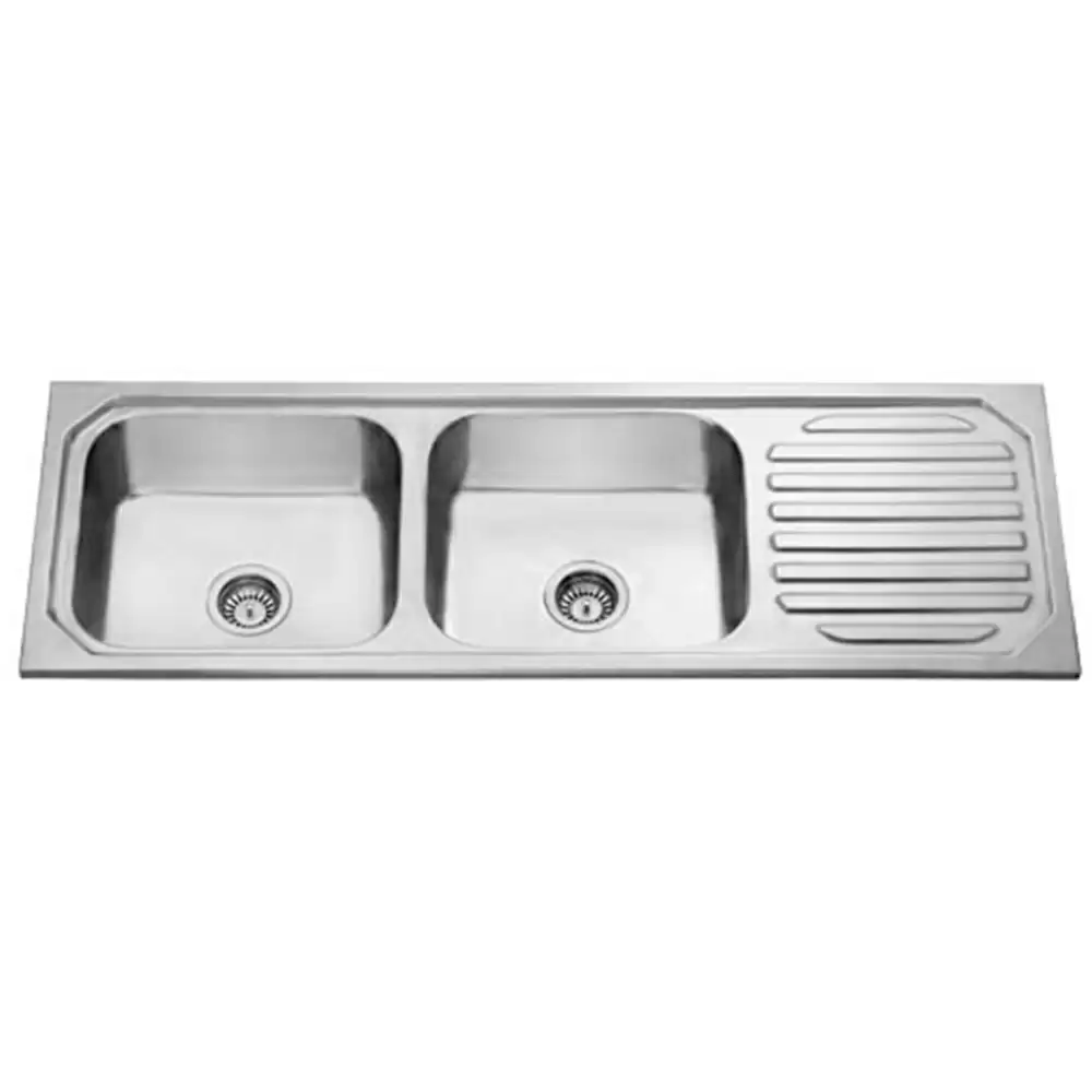 Jayna Mercury Pressed Stainless Steel Double Bowl Kitchen Sink with Waste Coupling & Drainboard - Matt (17 x 15 x 9) inches 