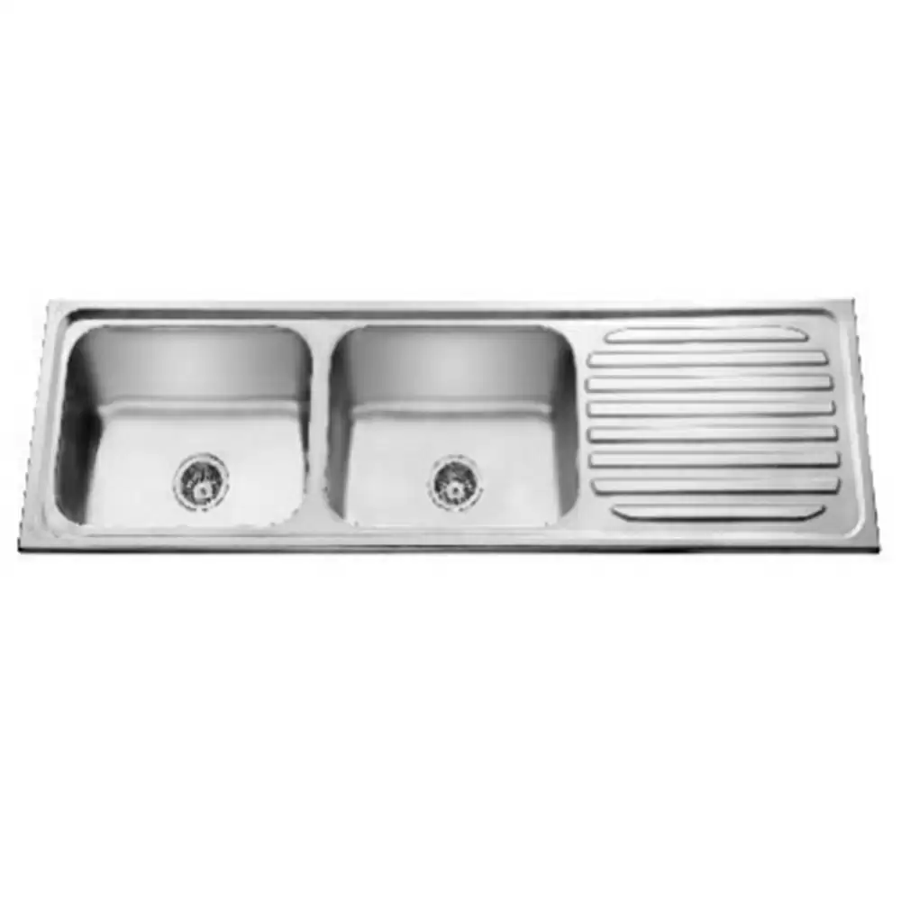 Jayna Mercury Pressed Stainless Steel Double Bowl Kitchen Sink with Waste Coupling & Drainboard - Matt (20 x 16 x 10) inches 