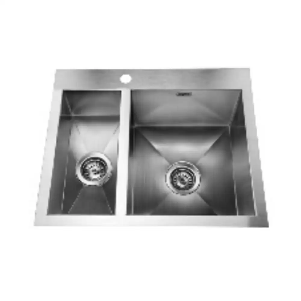 Jayna Noble Square Series R Pressed Stainless Steel Double Bowl Kitchen Sink with Waste Coupling - Satin (610 L x 510 W x 225 D) mm 