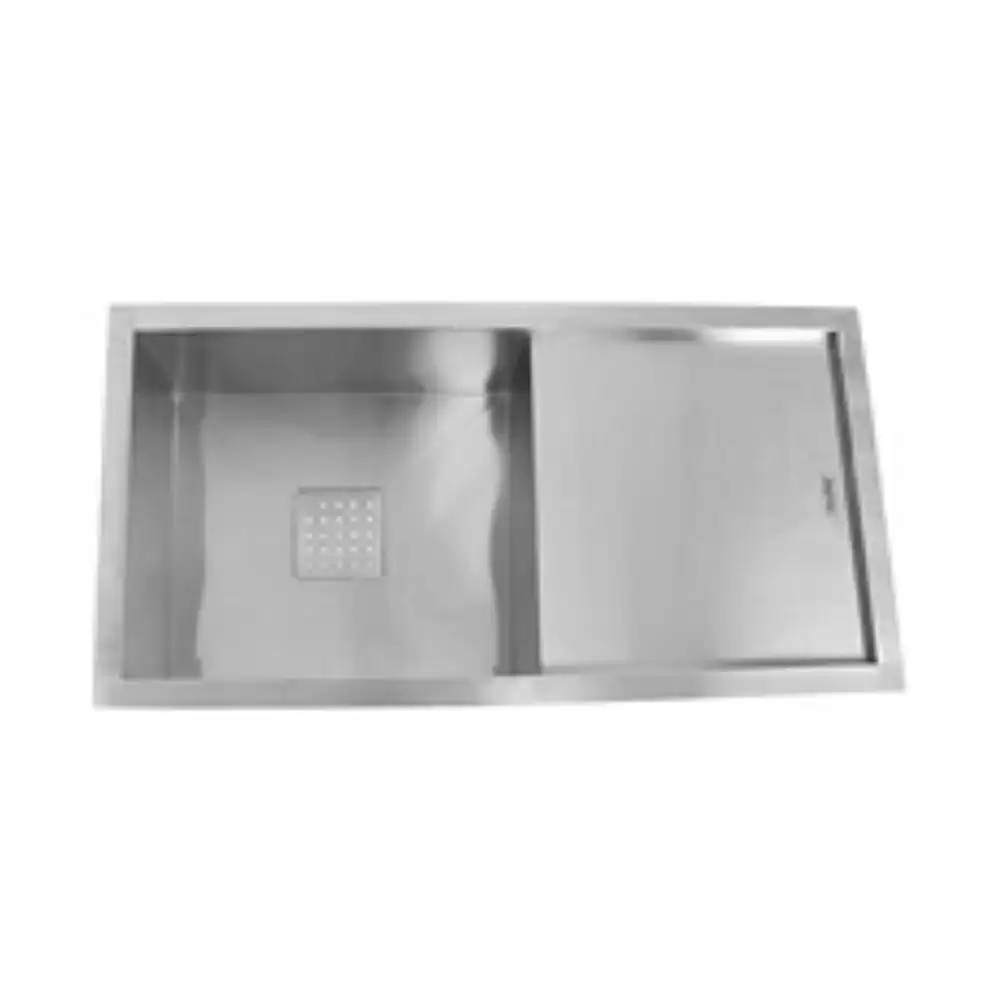 Jayna Noble Square Series R Pressed Stainless Steel Single Bowl Kitchen Sink with Waste Coupling & Drainboard - Satin (915 L x 510 W x 225 D) mm 