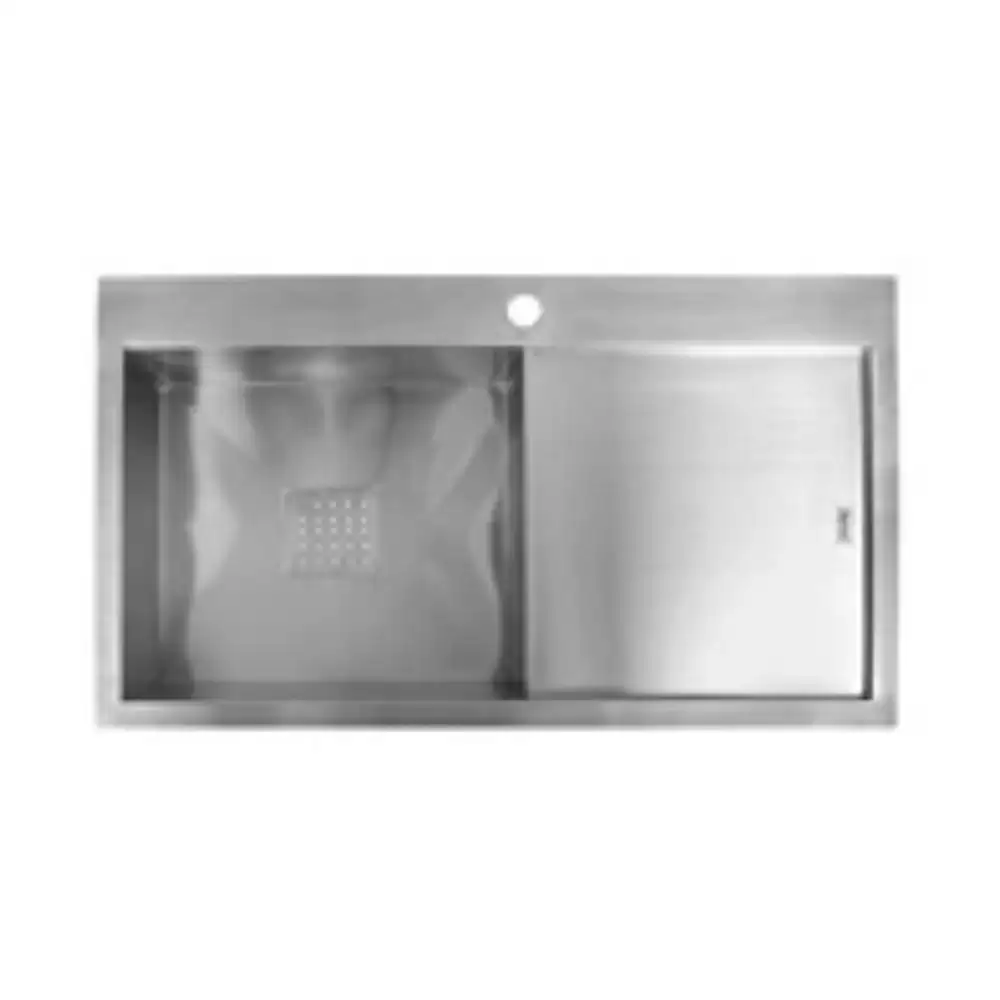 Jayna Noble Square Series Pressed Stainless Steel Single Bowl Kitchen Sink with Waste Coupling & Drainboard - Satin (915 L x 510 W x 225 D) mm 