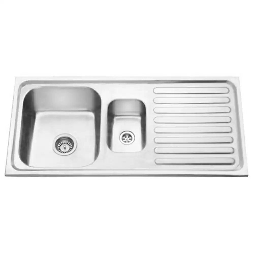 Jayna Jubilee Double Pressed Stainless Steel Double Bowl Kitchen Sink with Waste Coupling & Drainboard - Glossy (16 x 14 x 8) inches - SBMB 04