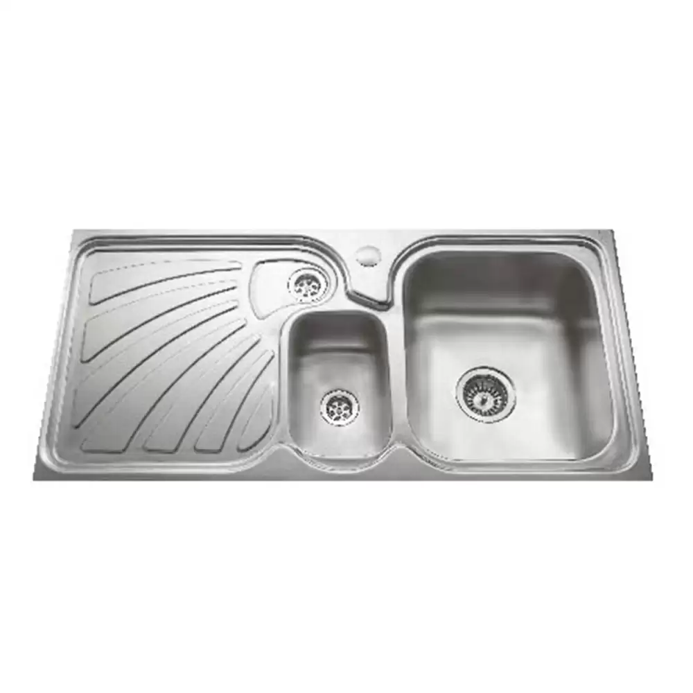 Jayna Jubilee Double Pressed Stainless Steel Double Bowl Kitchen Sink with Waste Coupling & Drainboard - Glossy (10.5 x 6.5 x 5) inches 