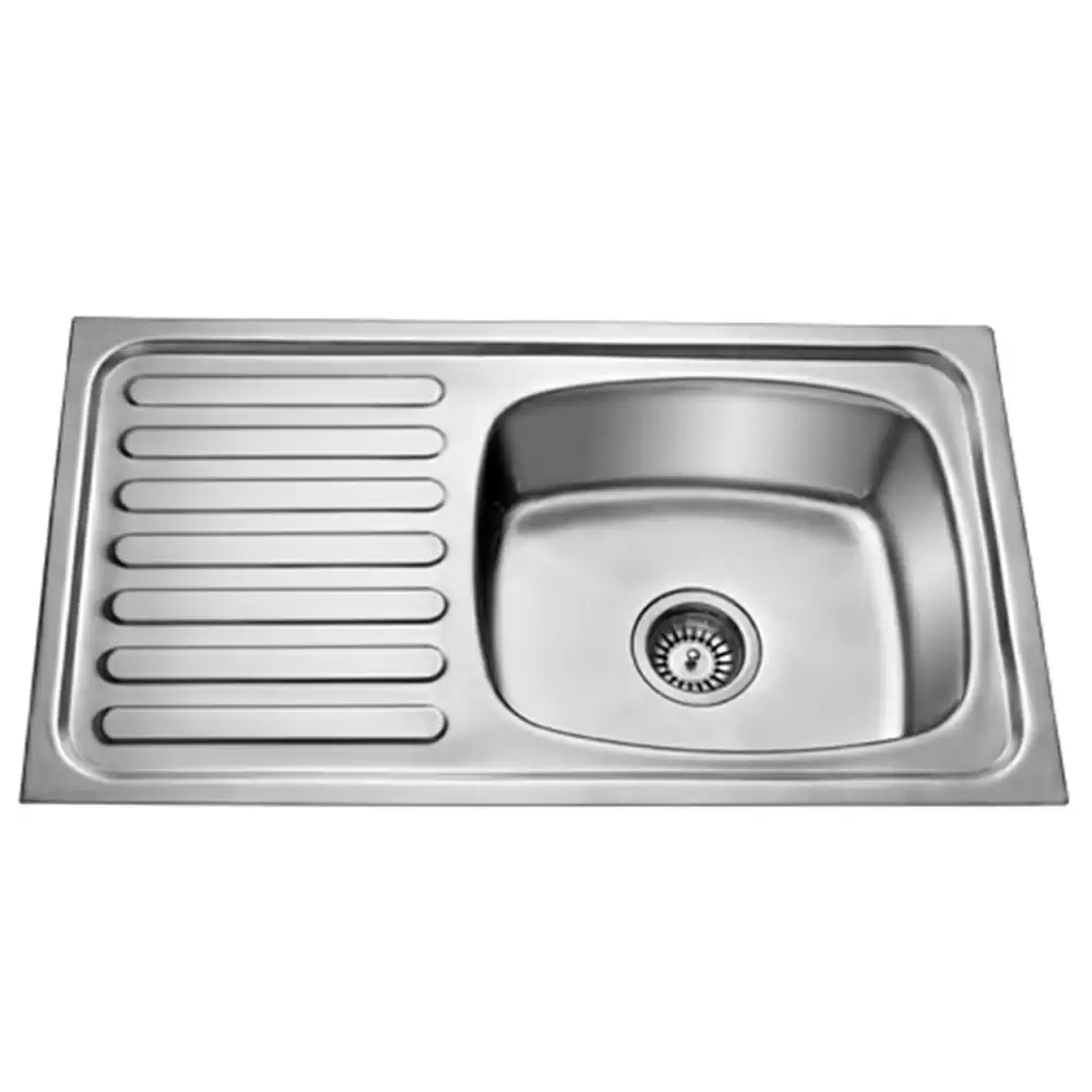 Jayna Atlas 0.8 mm Pressed Stainless Steel Single Bowl Kitchen Sink with Waste Coupling & Drainboard - Matt (16 x 14 x 7) inches