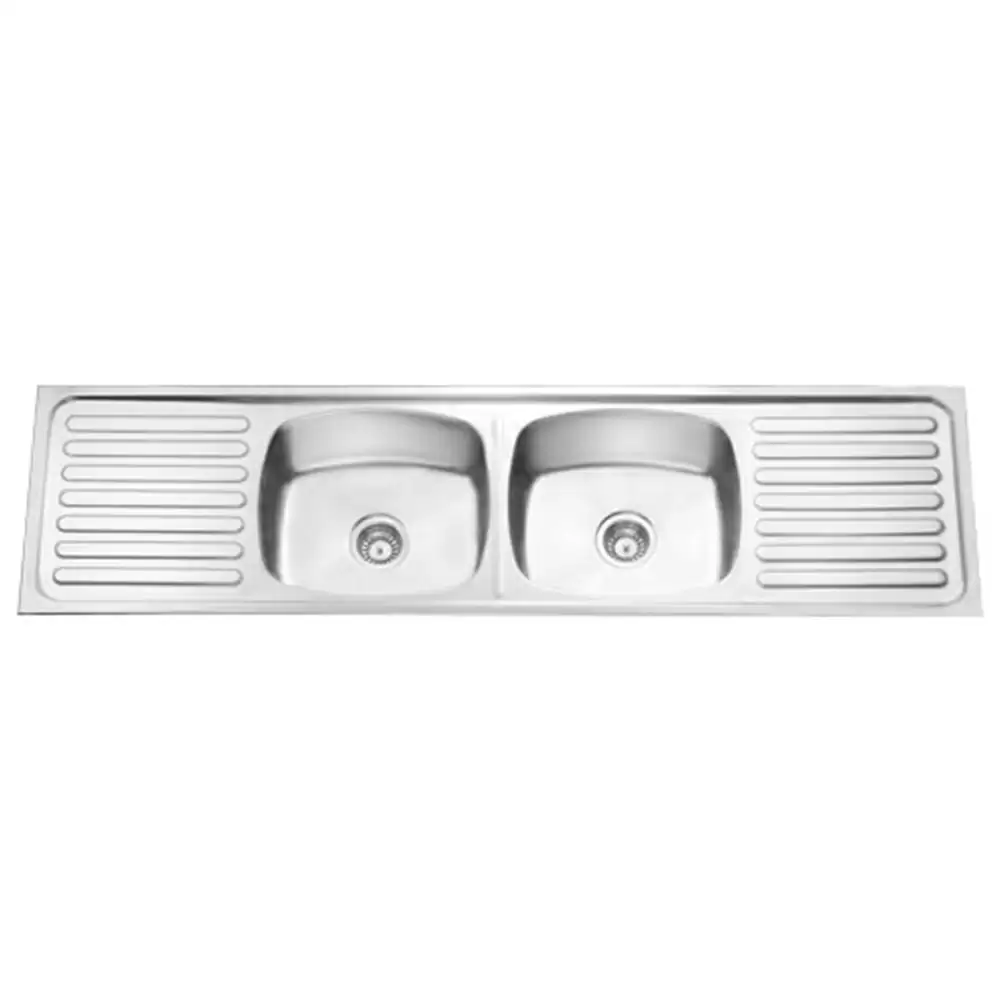 Jayna Venus Pressed Stainless Steel Double Bowl Kitchen Sink with Waste Coupling & Drainboard - Matt (17 x 15 x 8) inches 