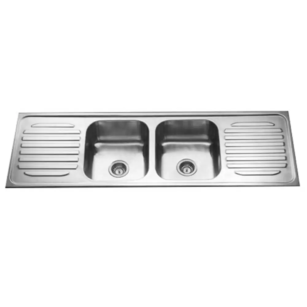 Jayna Venus Pressed Stainless Steel Double Bowl Kitchen Sink with Waste Coupling & Drainboard - Matt (16 x 14 x 8) inches 