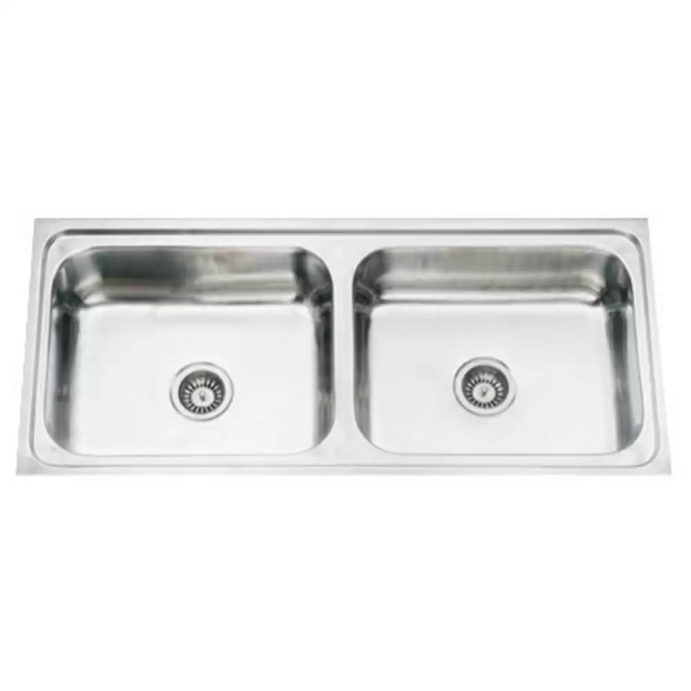 Jayna Apollo Pressed Stainless Steel Double Bowl Kitchen Sink with Waste Coupling - Matt (18 x 16 x 7) inches 