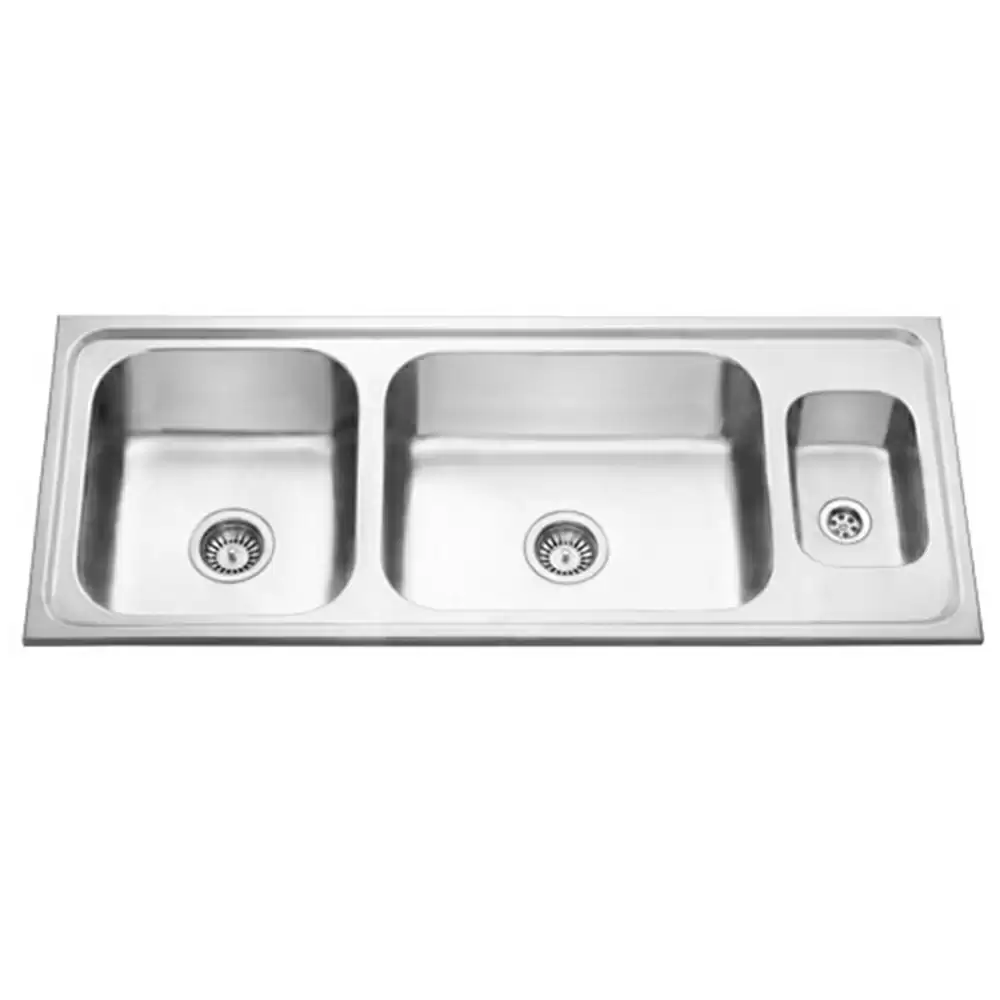 Jayna Jubilee Triple Pressed Stainless Steel Triple Bowl Kitchen Sink with Waste Coupling - Matt (20 x 16 x 8) inches 