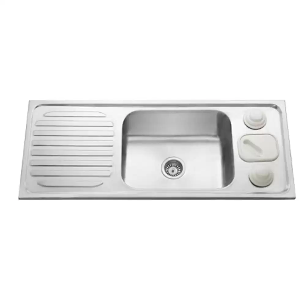 Jayna Zodiac Pressed Stainless Steel Single Bowl Kitchen Sink with Waste Coupling & Drainboard - Matt (20 x 16 x 8) inches - S8GB02