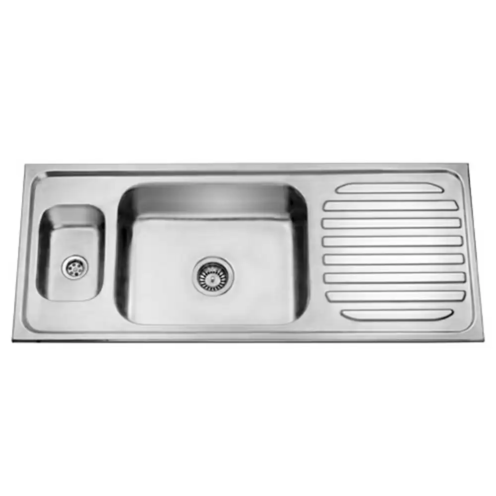 Jayna Jubilee Pressed Stainless Steel 2 Bowl With Drainboard Kitchen Sink With Coupling, Matt - (20 x 16 x 8) Inch