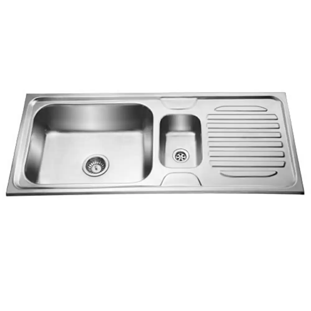 Jayna Jubilee Double Pressed Stainless Steel Double Bowl Kitchen Sink with Waste Coupling & Drainboard - Matt (20 x 16 x 8) inches - SBMB 05