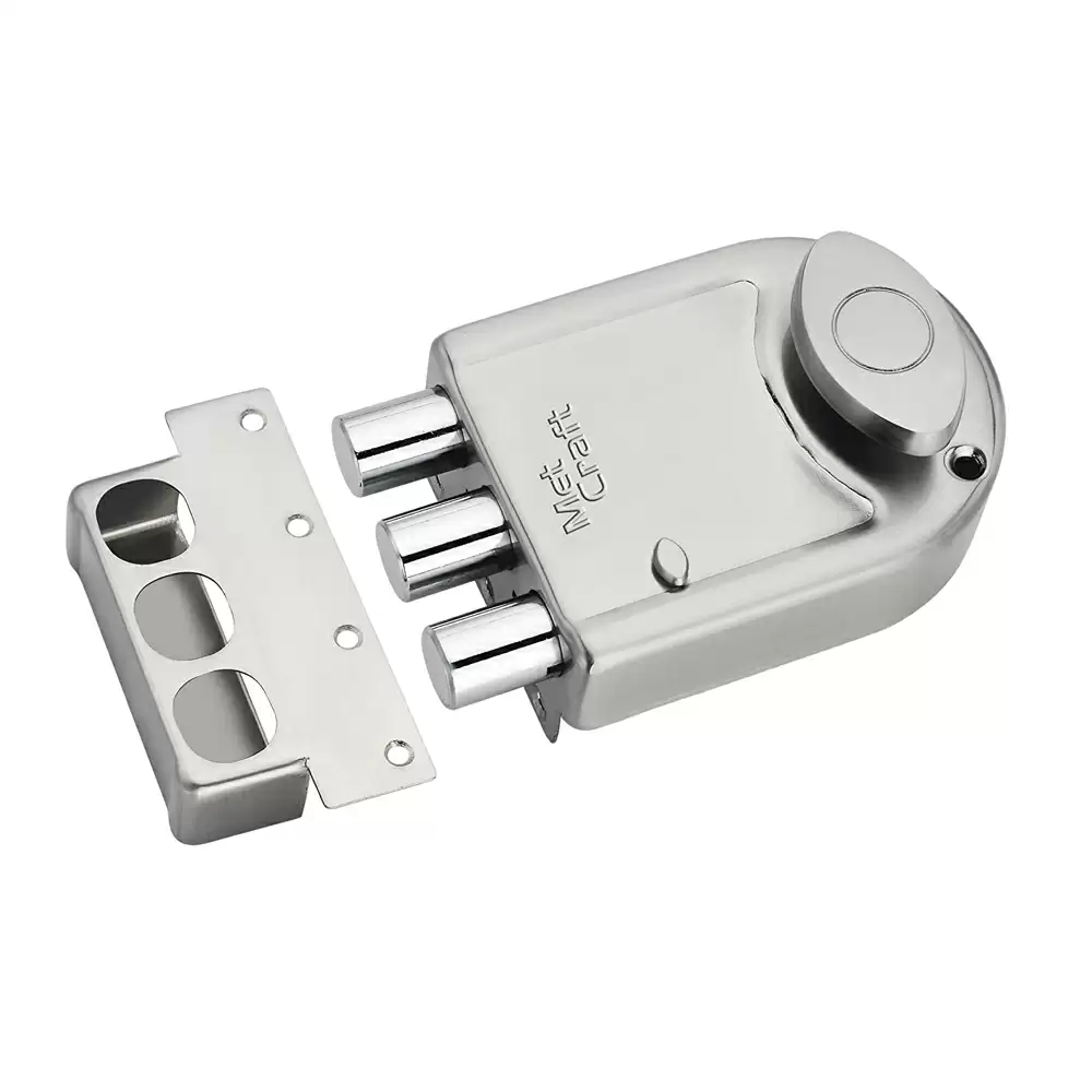 Met Craft Steel Ultra TriBolt One Side Dimple Key & Night Latch Door Lock (Satin Silver)