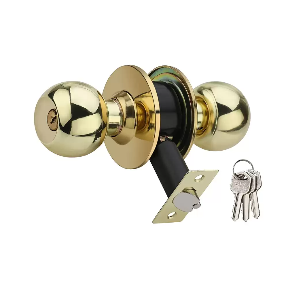 Met Craft Stainless Steel Cylindrical Latch Door Lock With 3 Simple Keys (Gold)