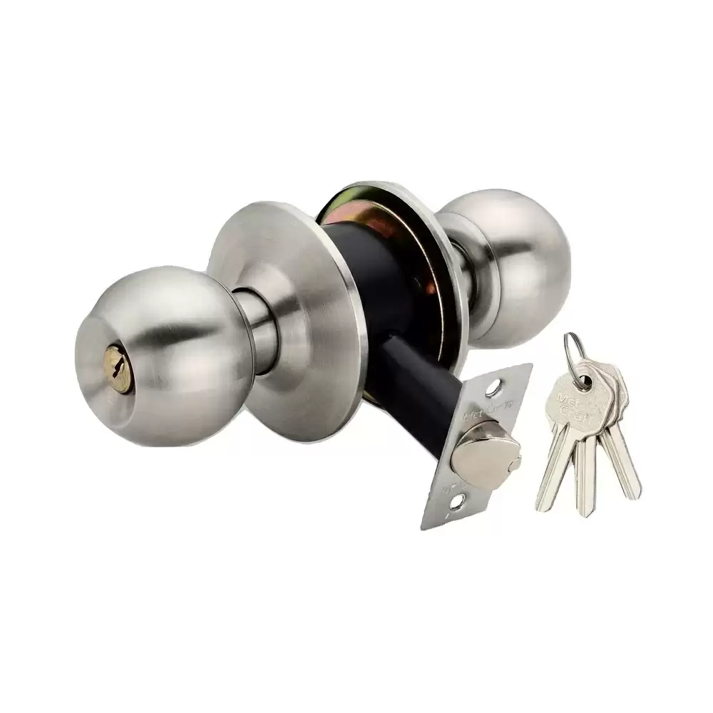 Met Craft Stainless Steel Cylindrical Latch Door Lock With 3 Simple Keys (Silver)