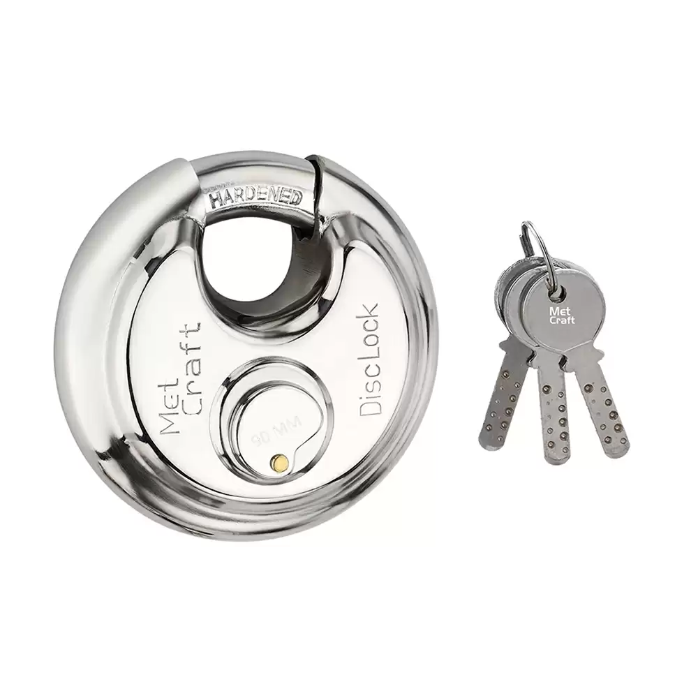 Met Craft Stainless Steel 14 Pin Disc Shutter Lock - 3 Dimple Keys, Size - 90 mm (Silver)