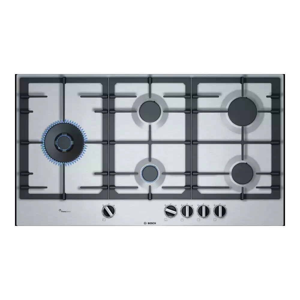 Bosch Series-6 FlameSelect 90 cm 5 Burner Manual Ignition Hob - (Stainless Steel Finish)