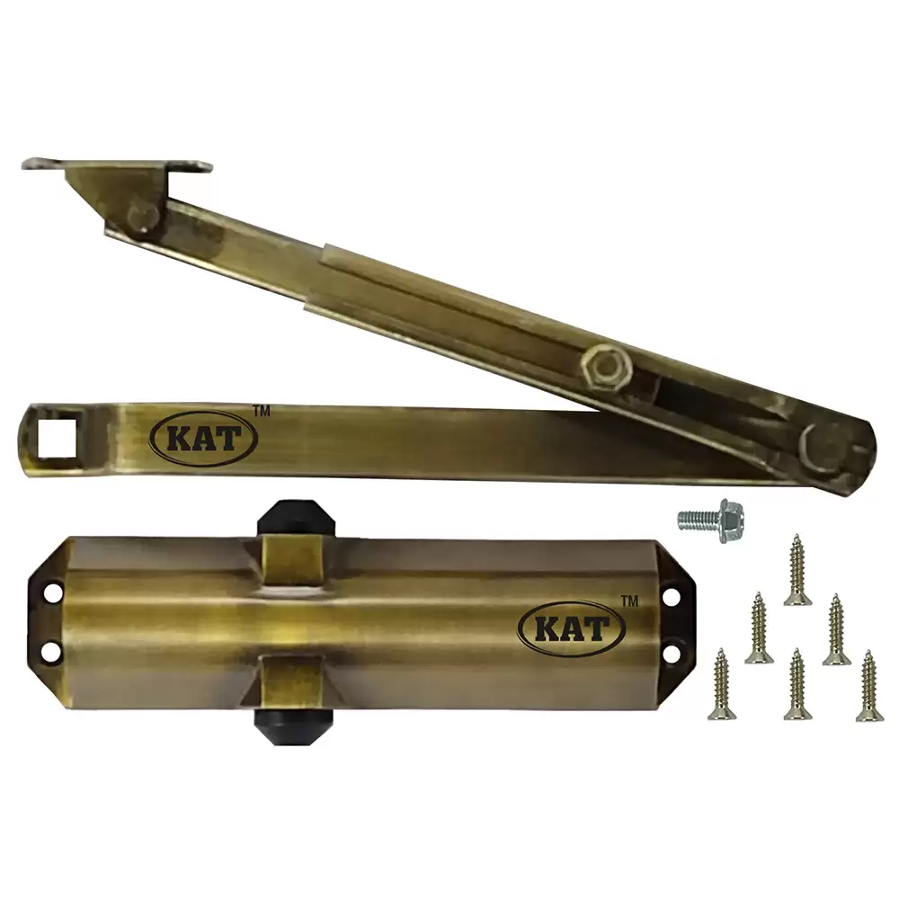 KAT KDC - 600 - Zop Heavy Duty Scissor Arm Overhead Door Closer 1400 mm Door Width -  120 Kg (Antique Brass Finish)