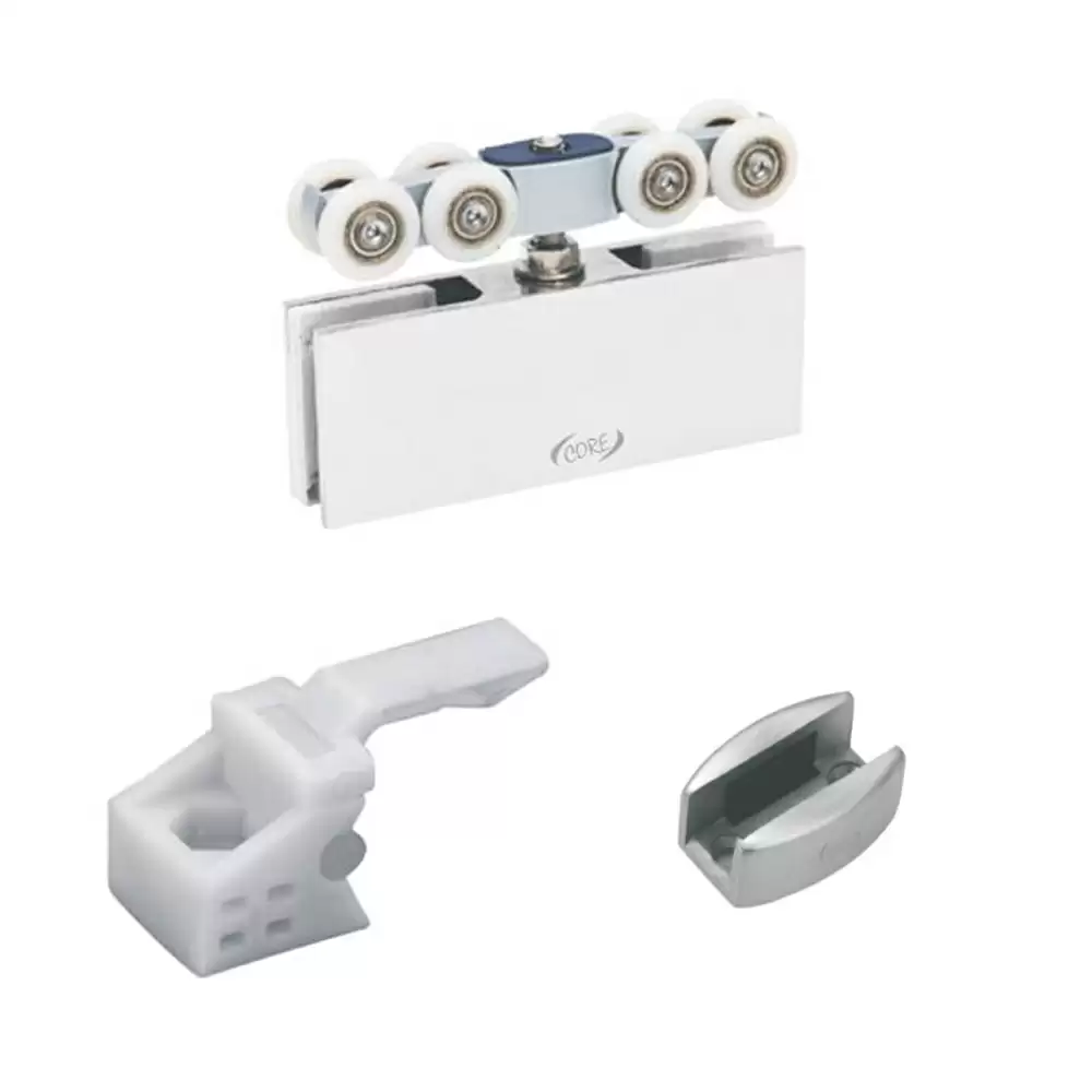 Core Track Sliding System, 8 Wheel Rectangular 2 Roller Stainless Steel, 2 Stopper and 1 Guide (Set)