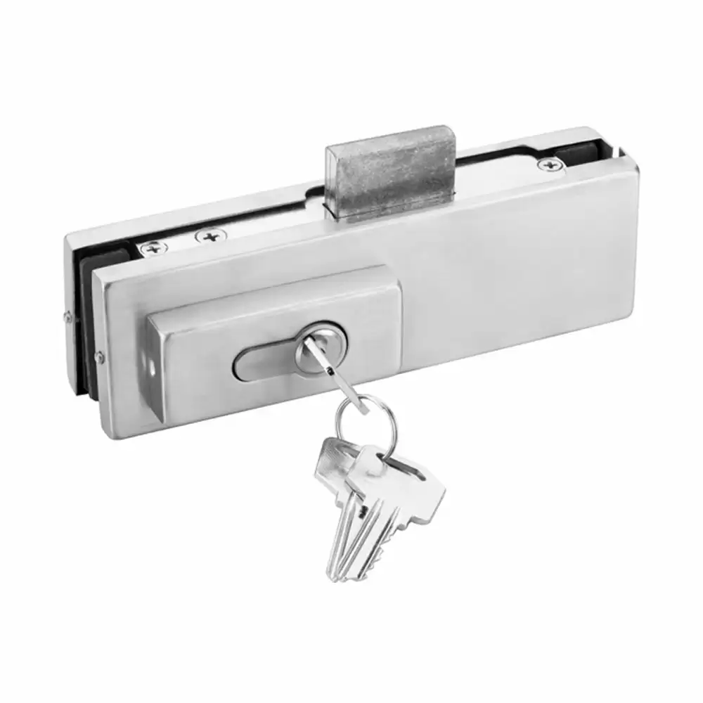 Taiton TPL-1 Glass to Floor Corner Patch Lock with Strike Plate - Satin Stainless Steel