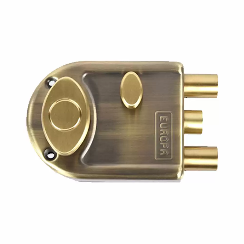 Europa 8113 Knob on Inside Main Door Rim Lock With 3 Dead Bolt for Highest Security (Antique Brass)