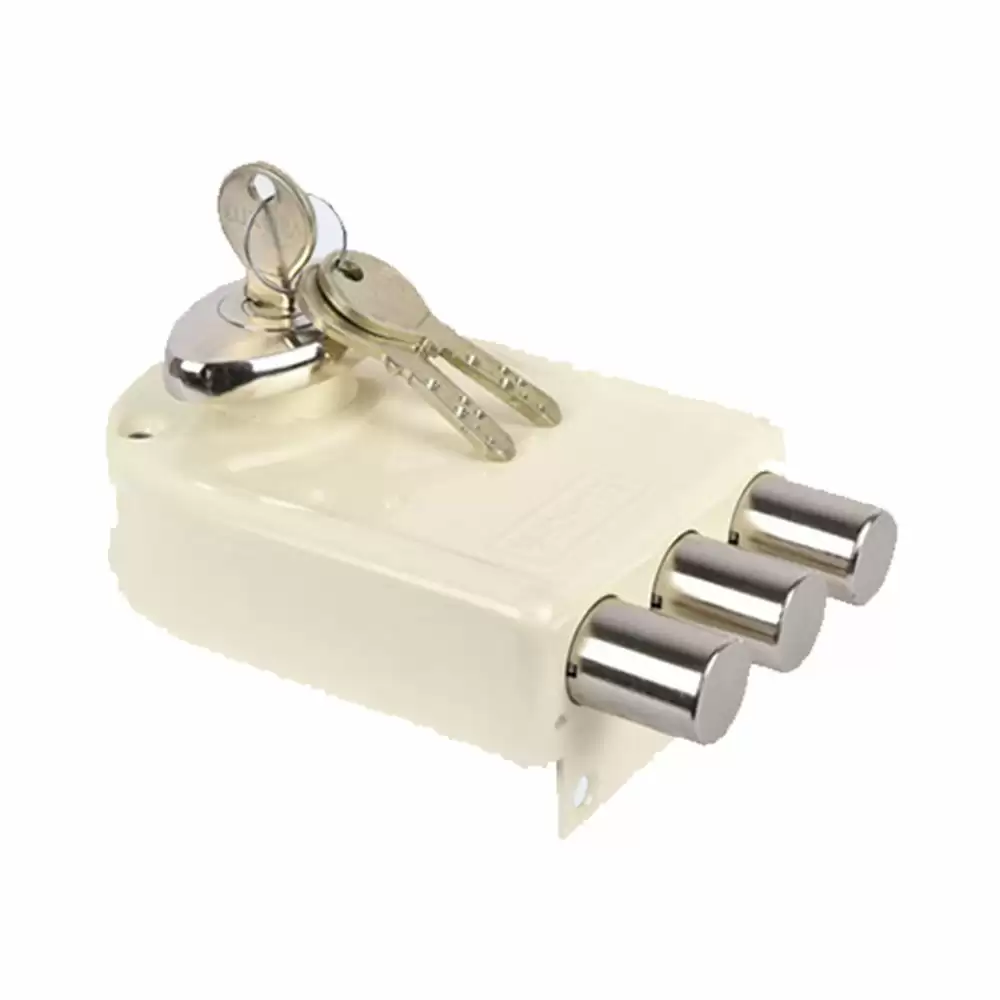 Europa 8123 Lockable Knob Main Door Rim Lock With 3 Dead Bolt for Highest Security (Ivory Nickel)