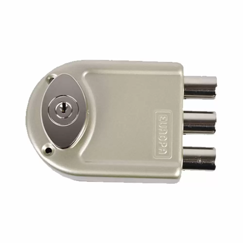 Europa 8123 Lockable Knob Main Door Rim Lock With 3 Dead Bolt for Highest Security (Nickel Silk)