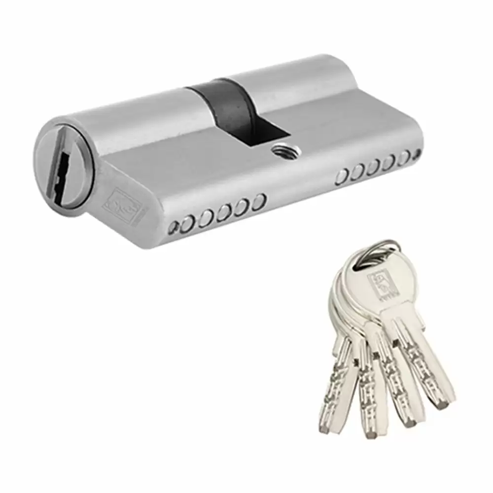 Guide Locks GL 0047-Brass Europrofile Pin Cylindrical Lock Both Side Key, Ultra - 62mm (Brush Steel)