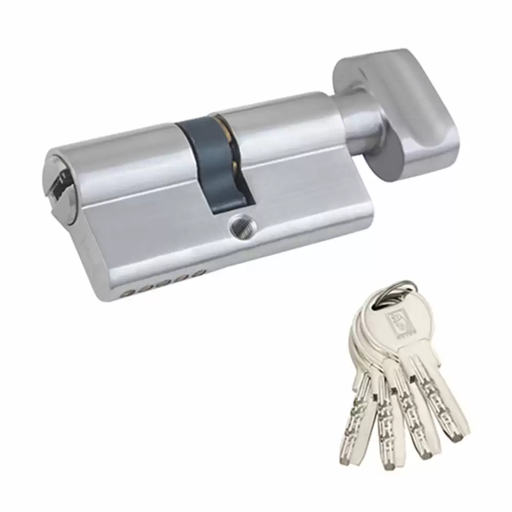 Guide Locks GL 0050-Brass Europrofile Pin Cylindrical Lock One Side Key + Knob, Ultra - 72mm (Brush Steel)