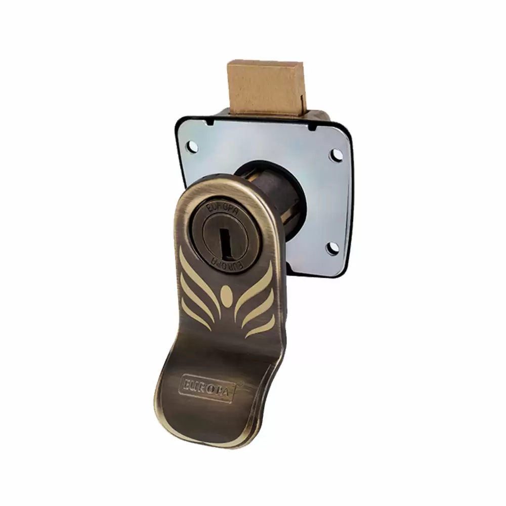 Europa F355IH01AB 11 Pin Dimple Key Drawer Lock For 20 mm Door Thickness with Integrated Handle - Antique Brass