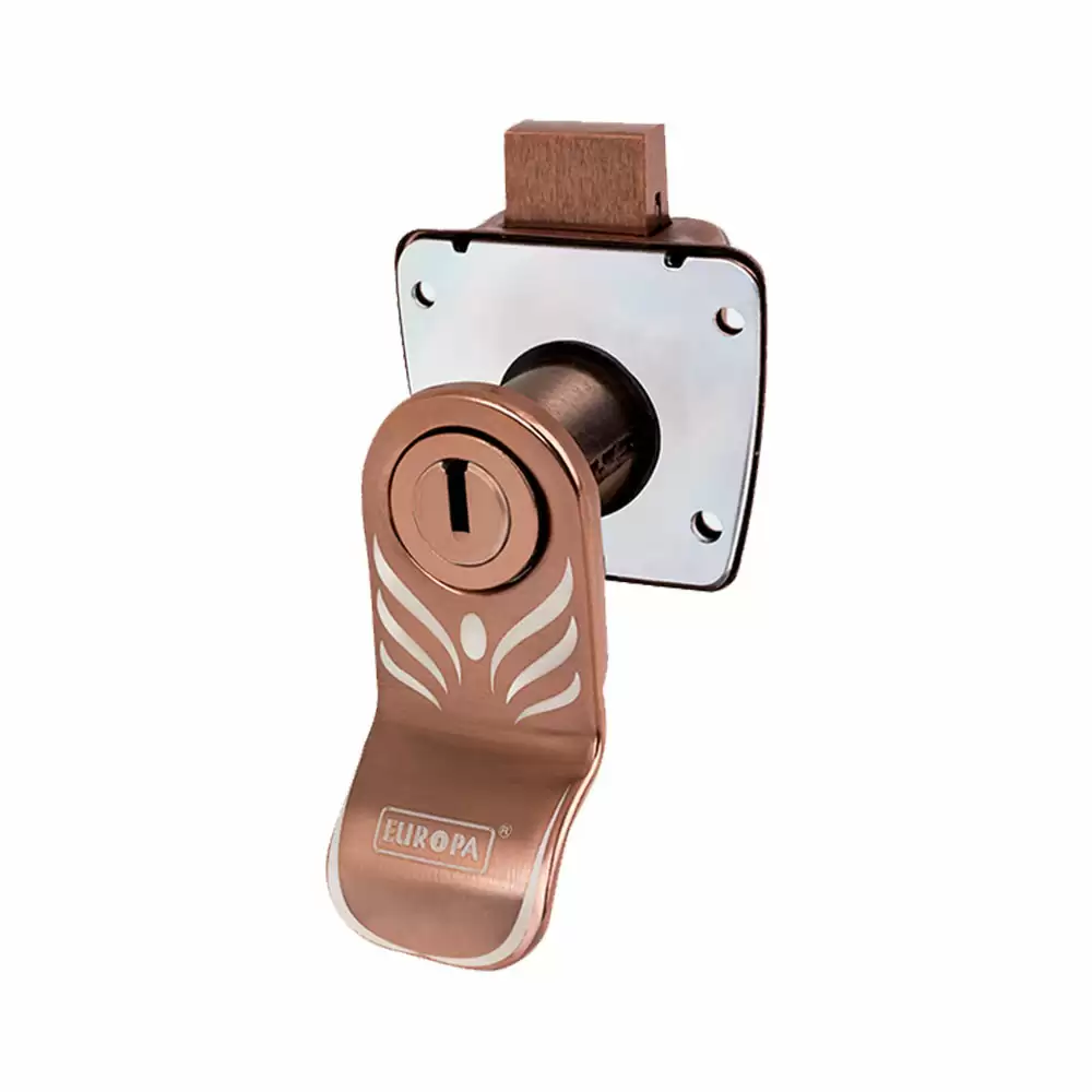 Europa F355IH01RG 11 Pin Dimple Key Drawer Lock For 20 mm Door Thickness with Integrated Handle - Rose Gold