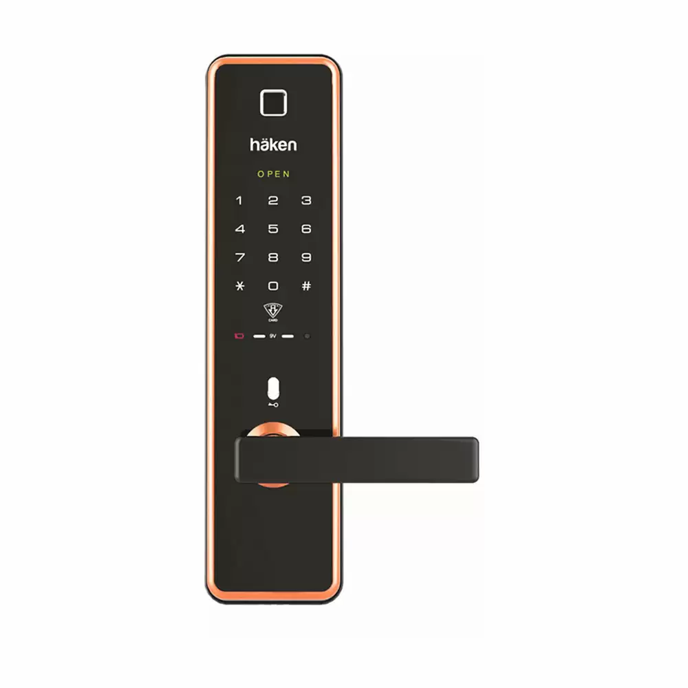 Haken HDL-M44 Smart Door Rim Lock for Home with Fingerprint,RFID Card,Key & Pin Code - Rose Gold