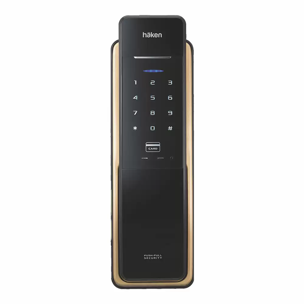 Haken HDL-PP53 Push Pull Smart Door Lock for Home with Fingerprint,RFID Card,Pin Code & Key - Gold